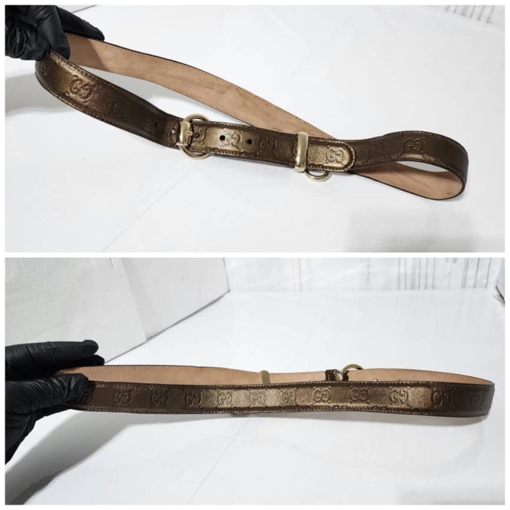 Authentic Gucci Microguccissima Leather Slim Horsebit Buckle Belt Metallic Brown - Picture 5 of 7